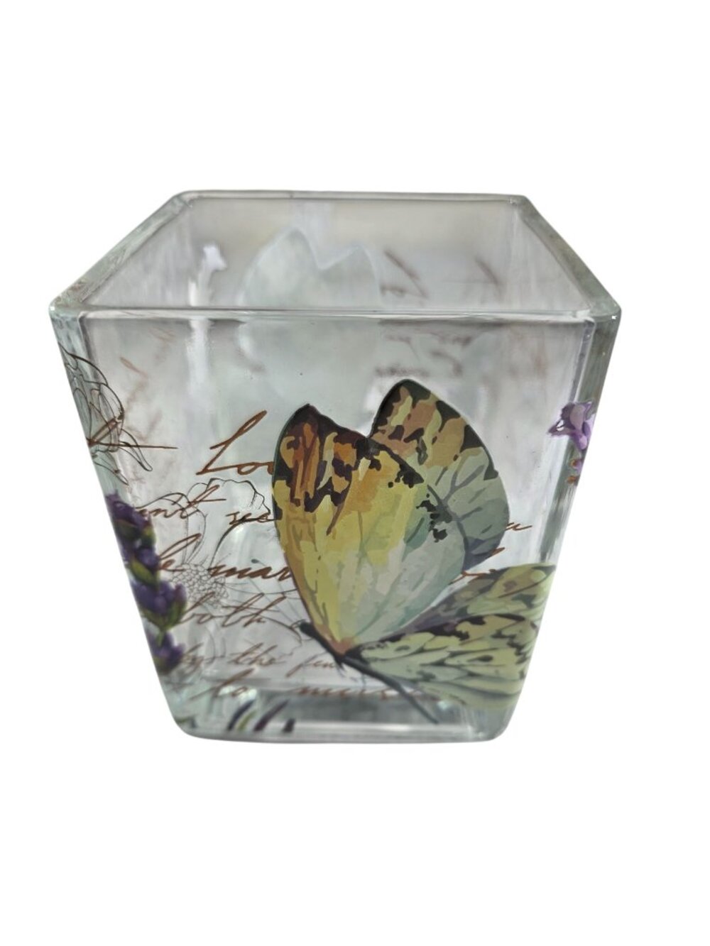 Glass Vase cube Lavender Butterfly Floral Teleflora Square cottagecore fairycore